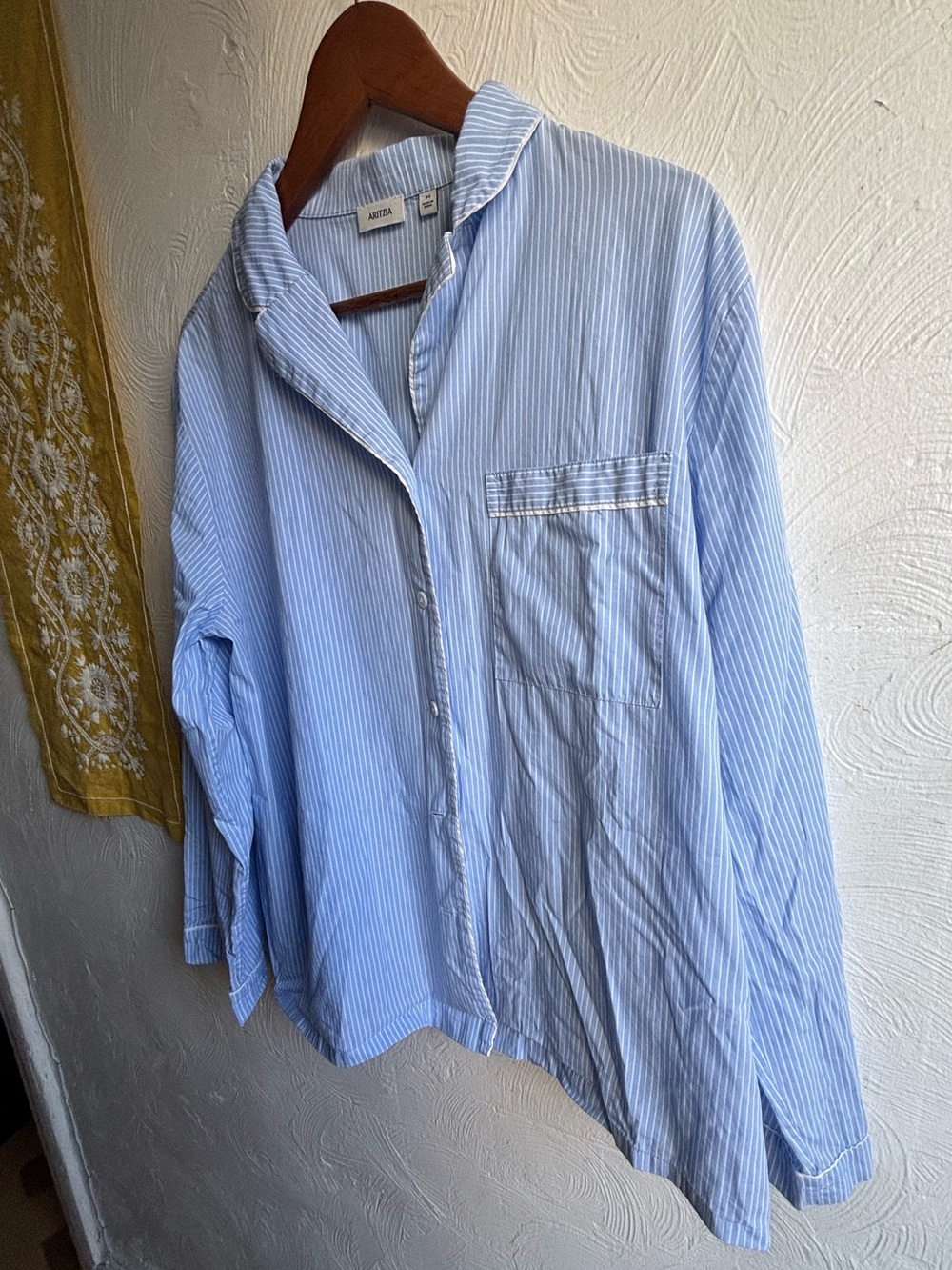 Aritzia Light Blue Pinstripe Cotton Pajama button up top, MEDUIM - Picture 10 of 15